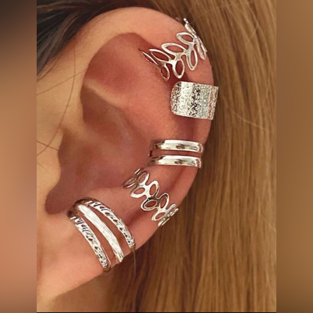 Vintage 5PC Ear Cuff Silvertone Earrings Non Piercing